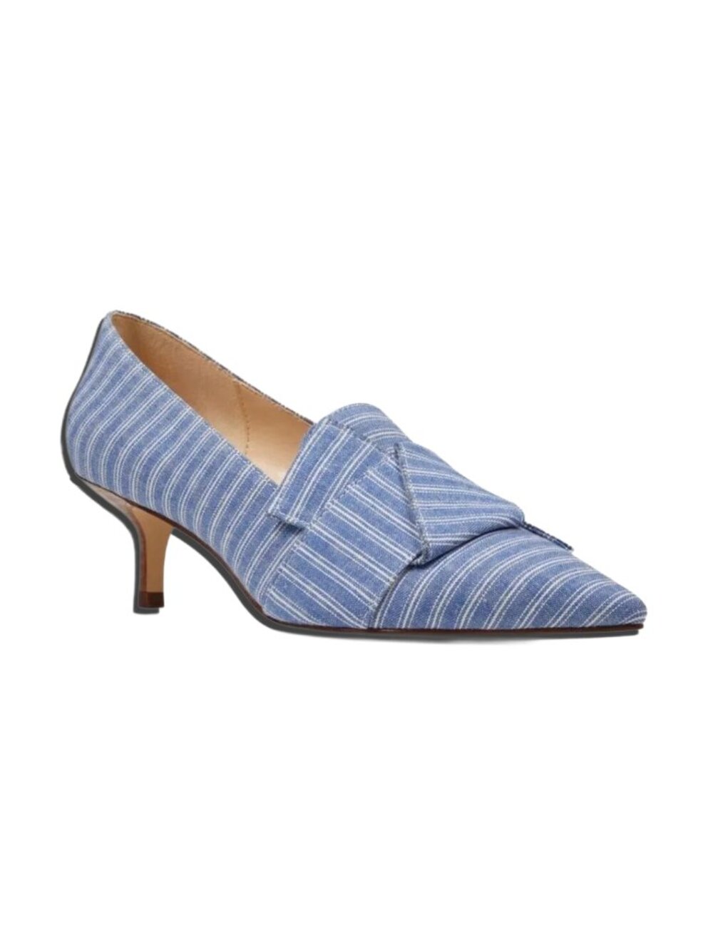 NWT NINE WEST Womens' Blue & White Pinstripe Pointed Toe Kitten Heels Sz 5.5 - Picture 1 of 8